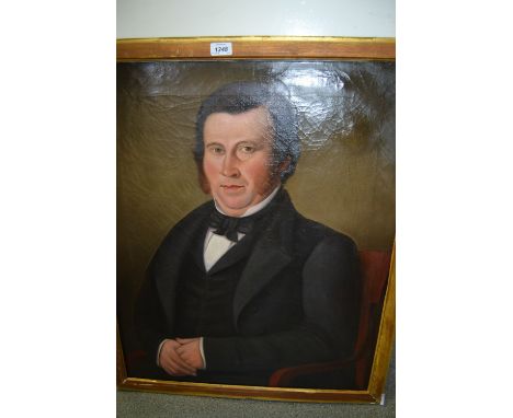 19th Century oil on canvas, portrait of a Victorian gentleman, signed with initials T.S. and dated 1853, 30ins x 25ins
