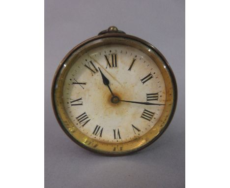 19th Century circular brass drum clock with enamel dial (at fault)