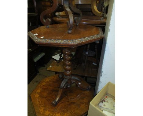 Victorian octagonal oak pedestal table on spiral twist column and carved tripod feet