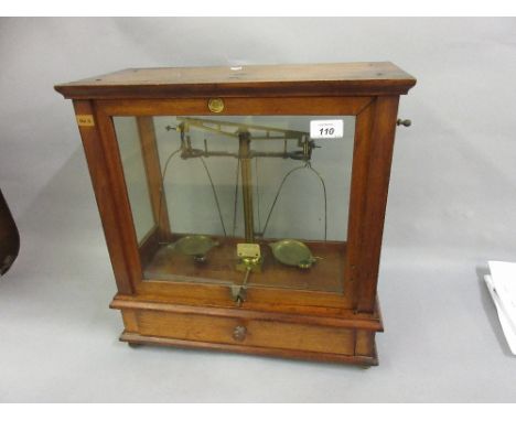 Cased pair of early 20th Century brass laboratory scales