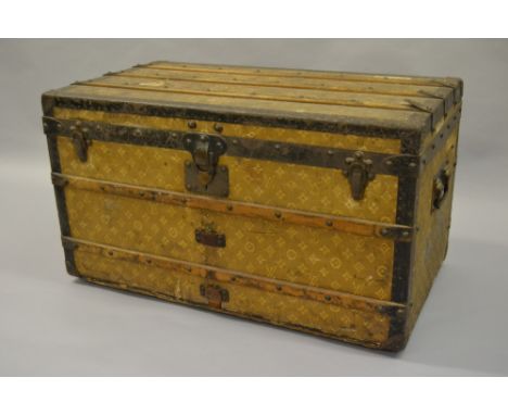 19th Century Louis Vuitton rectangular travelling trunk, the hinged cover enclosing lift-out trays, 33.5ins wide
