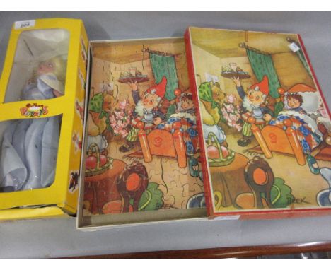 Pelham puppet fairy, boxed and a wooden Noddy jigsaw signed Beek