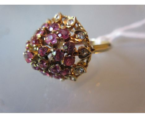 14ct Yellow gold ruby and diamond set ring