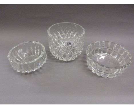 Orrefors facet cut glass fruit bowl, etched signature mark, 8ins wide, together with a similar bowl, 6.5ins wide and a simila