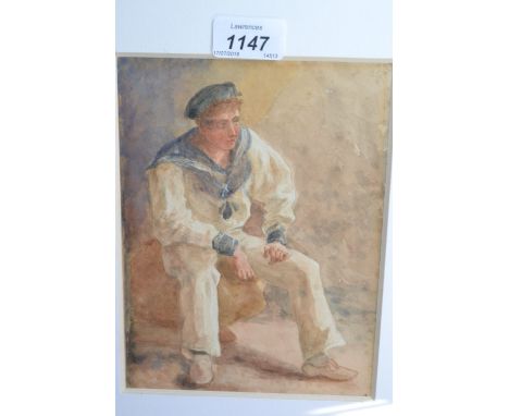 Manner of Henry Scott Tuke, watercolour, portrait of a young man in sailor's uniform, 8ins x 6ins