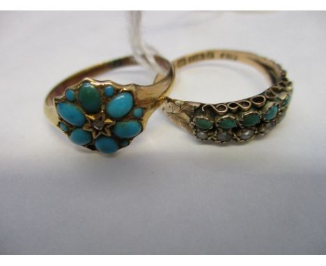 Victorian 9ct gold ring set turquoise and seed pearls, together with another Victorian gold ring set turquoise and rose cut d