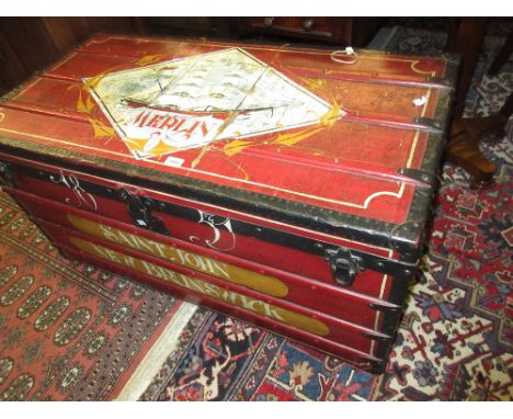19th Century Louis Vuitton travelling trunk, the hinged cover enclosing the void interior with original label, the exterior p
