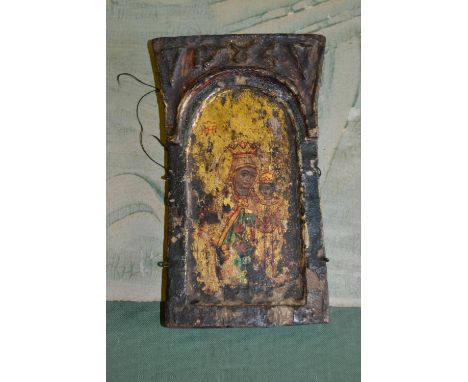 Antique icon, portrait of the Madonna with the infant Christ.