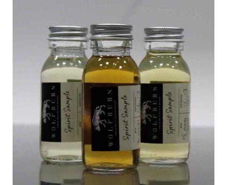 LOT OF THREE WOLFBURN MINIATURE SPIRIT SAMPLES
1/4 CASK 24 MONTH OLD
Single Highland Scotch Whisky distilled February 2013. C