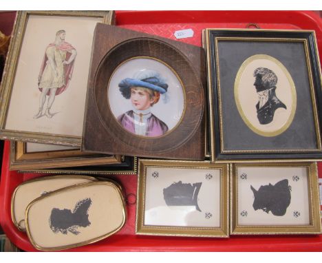 XIX Century Ceramic Miniature of Young Lady, approximately 9cm diameter, Enid Elliott Linder and other silhouettes, classical