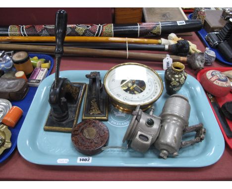 Carbide Lamp Desk Stamps, Chesterman tape measure, etc:- One Tray.
