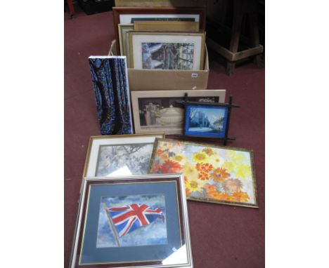 A Quantity of Prints, needlework, original artwork.
