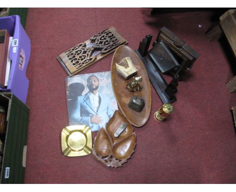XIX Century Rosewood Adjustable Book Trough, with pierced ends, S3 barometer, mini miners lamp, snuff box as a shoe, etc:- On