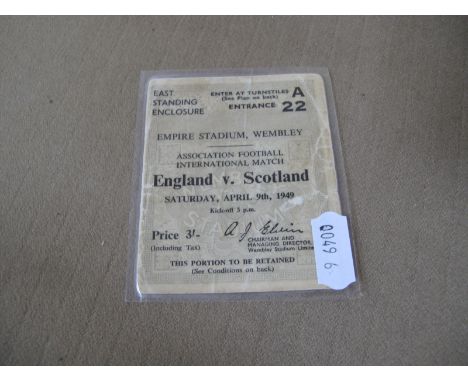A Ticket Stub for England V. Scotland, at Wembley Empire Stadium, Sat April 9th 1949.