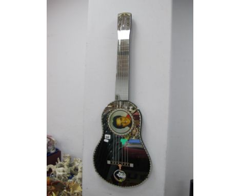 A Rare 1980's Elvis Presley Guitar Shaped Mirror, with photo of Elvis and aperture for personal photo, 99cm high.