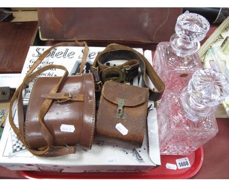 Whitefriars Lead Crystal Glass Decanters (2), 'The Boys Brigade' brass belt with leather, 'Le Jockey Club' binoculars, anothe