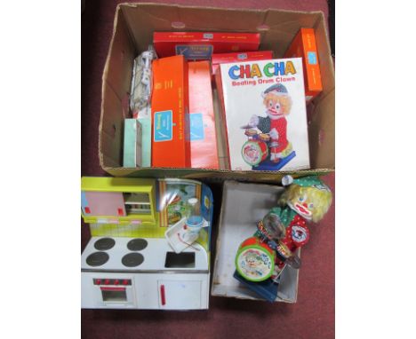 A Circa 1960's Tinplate Kitchen Display by Fuchs &amp; Co Ltd. Plus a boxed 'Cha-Cha Drumming Clown' and a large quantity to 