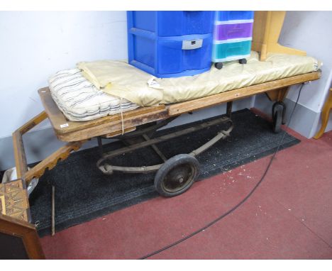A Light Oak Hospital X-Ray Trolley, circa early XX Century with period mattress 16cm long.