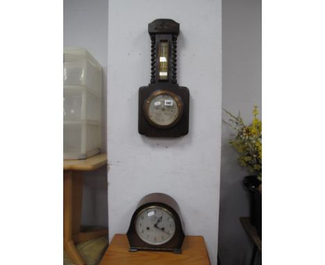 Oak Wall Barometer, Smiths Mantle Clock.