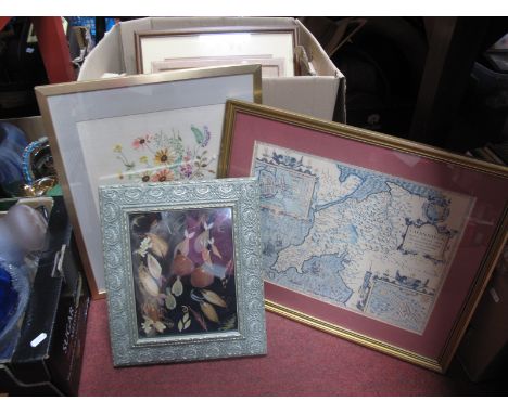 Needlework, prints, pressed flower, naturalistic pictures.