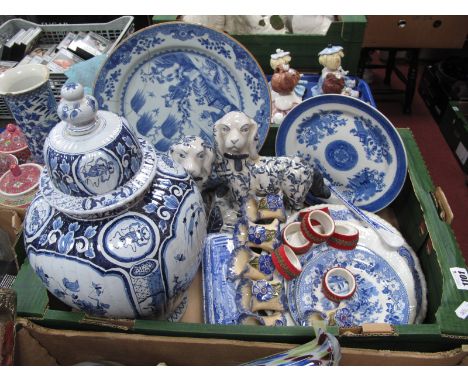 Chinese Garden Ceramic Plate, 31cm diameter (damaged), Delft style jar and cover, 38cm high, other blue and white ceramics:- 