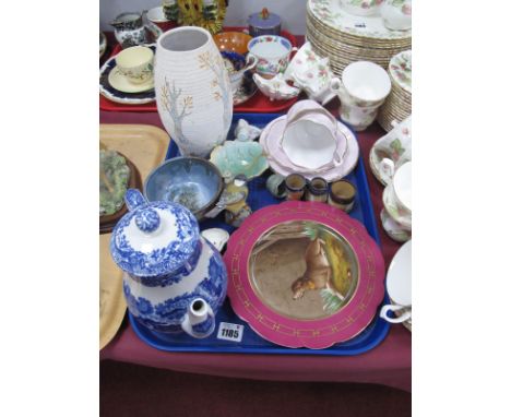 XIX Century Dessert Plate Hand Painted, featuring dog, Coalport coffee pot, Italian vase, Worcester Great Tit, etc:- One Tray