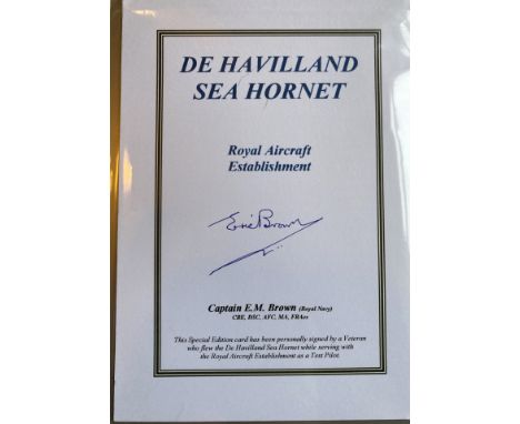 WW2 Capt Eric Winkle Brown DFC AFC signed De Havilland Sea Hornet 802 sqn Biography Card. 7 x 5 inch limited edition Printed 