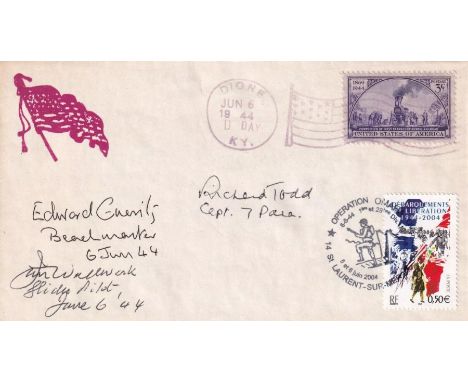 1944 D Day Cover Signed by 3 men took part, R Todd, Jim Wallwork, E Gueritz. 6 Jun 44 D Day Dione Special Postmark on 3c USA 