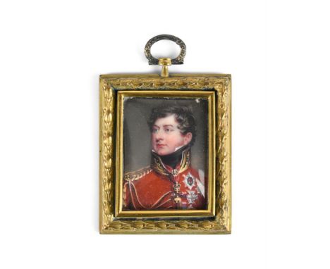 HENRY BONE R.A (1755-1834) A RARE MINIATURE PORTRAIT OF THE PRINCE REGENT AFTER SIR THOMAS LAWRENCE  DATED 1819  In a gold co