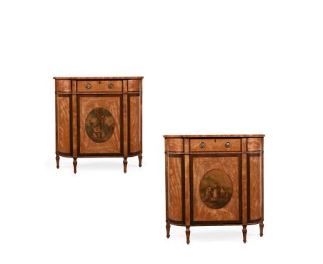 Y&nbspA FINE AND RARE PAIR OF GEORGE III SATINWOOD COMMODES PROBABLY BY SEDDON, SONS & SHACKLETON, CIRCA 1790 Each cross-band