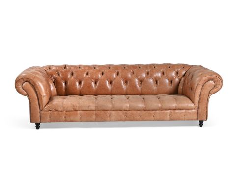 A BUTTONED LEATHER UPHOLSTERED SOFA  OF CHESTERFIELD TYPE, LATE 20TH CENTURY 75cm high, 250cm wide, 95cm deep overall