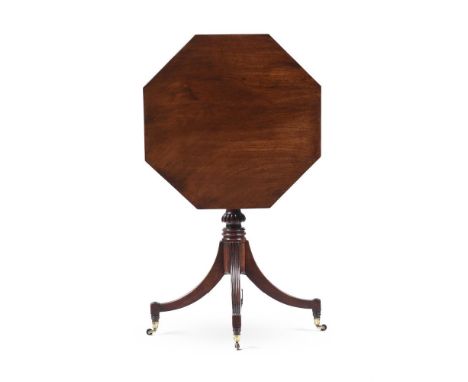 A REGENCY MAHOGANY TRIPOD TABLE CIRCA 1815 72.5cm high, the hinged hexagonal top 61 x 61cm    Condition Report:  Old marks, s