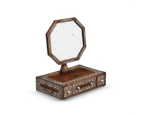 Y &nbspAN ANGLO-INDIAN ROSEWOOD, IVORY AND BONE DRESSING MIRROR FIRST HALF 19TH CENTURY With brass bindings, side handles and