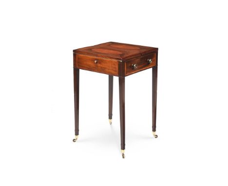 Y&nbspA GEORGE III MAHOGANY AND SATINWOOD CARD OR 'PATIENCE' TABLE CIRCA 1790 The double hinged top supported by lopers, encl