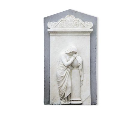 A GEORGE III CARRARA AND GREY MARBLE PLAQUE  IN THE MANNER OF JOHN FLAXMAN, CIRCA 1790-1810  white marble 142cm high, 150cm h