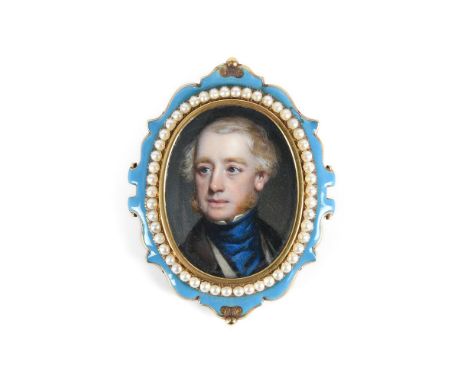 Y&nbspENGLISH SCHOOL MID TO LATE 19TH CENTURY MINIATURE PORTRAIT OF A GENTLEMAN  In a gold coloured unmarked glazed frame wit