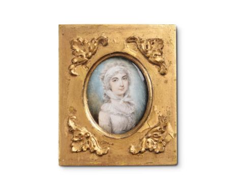 Y&nbspAN ENGLISH SCHOOL LATE 18TH OR EARLY 19TH CENTURY MINIATURE PORTRAIT OF A YOUNG WOMAN  In glazed giltwood frame, with w