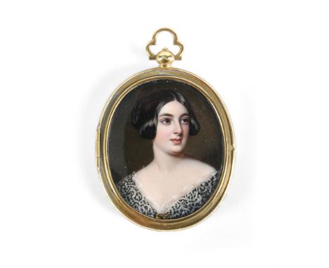 Y &nbspENGLISH SCHOOL MID 19TH CENTURY MINIATURE PORTRAIT OF HARRIET FRANCES RAMSDEN  In a gold coloured unmarked glazed fram