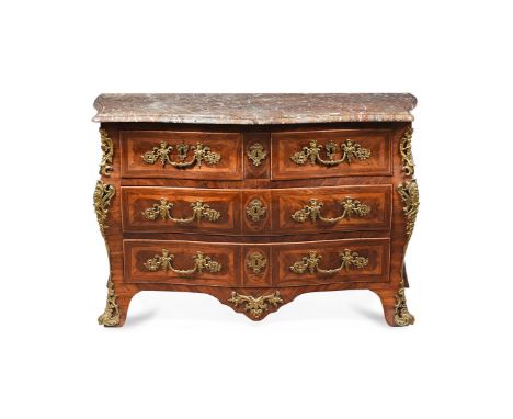 Y&nbspA LOUIS XV KINGWOOD, TULIPWOOD PARQUETRY AND GILT METAL MOUNTED COMMODE FIRST HALF 18TH CENTURY The top griotte de Camp