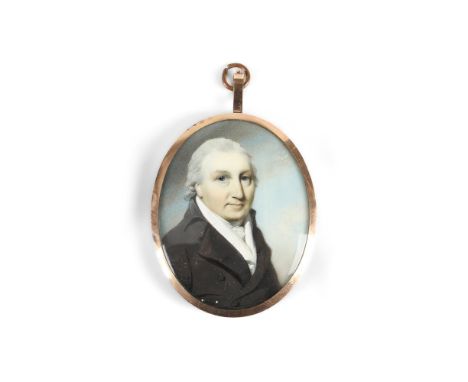 Y &nbspENGLISH SCHOOL, EARLY TO MID 19TH CENTURY MINIATURE PORTRAIT OF A MAN  In a gold coloured unmarked glazed frame, man d