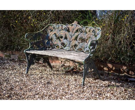 A COALBROOKDALE CAST IRON GARDEN BENCH IN THE FERN AND BLACKBERRY PATTERN, 19TH CENTURY  Various paint layers, indecipherable