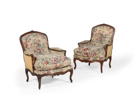 A MATCHED PAIR OF LOUIS XV BEECH AND TAPESTRY UPHOLSTERED ARMCHAIRS BY JEAN BAPTISTE GOURDIN, CIRCA 1760 Each stamped 'I GOUR