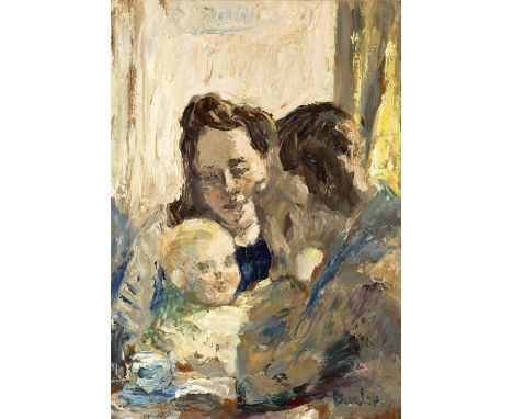 Ronald Ossory Dunlop RA (1894 - 1973)Two Figures and a BabyOil on board, 24.5 x 18cmSigned lower right