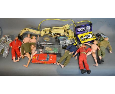 A Collection of Action Man Figures, together with model tractor, various model cars and other items