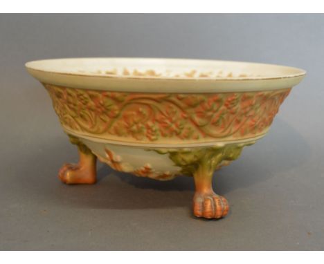 A Royal Worcester Blush Ivory Bowl with three paw feet, 18 cms diameter