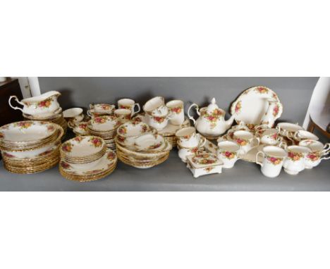 Royal Albert Old Country Roses A Large Dinner and Tea Service comprising plates, bowls, teacups, saucers, teapot, condiments 