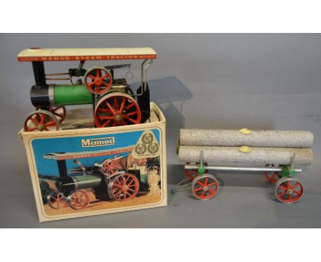 A Mamod Steam Tractor with Original Box, together with log trailer 