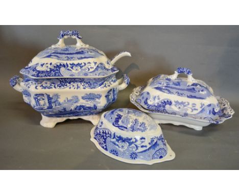 A Spode Italian Pattern Large Covered Tureen with Ladle together with a similar Copeland Spode Italian Pattern Entree Dish an