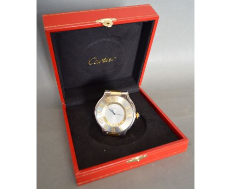 A Must de Cartier Travel Clock in the form of a Watch Face within original Cartier box