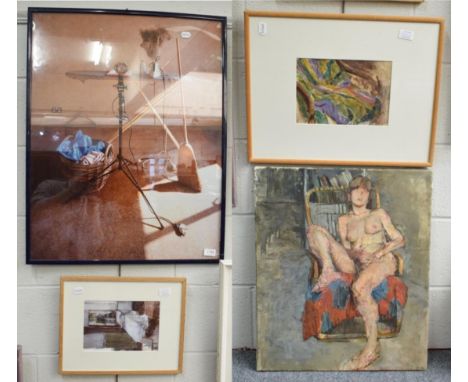 Cecil Jospe ARWS (1928-2004), Seated Nude, dated 5.(19)91, oil on canvas, together with ''Studio Bed'' signed, watercolour, a
